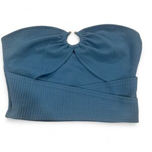 Blue Strapless Crop Top